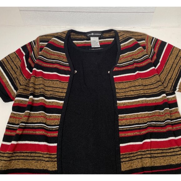 Sag Harbor Short Sleeve Sweater Twinset Shirt Striped Womens Large - Picture 3 of 7